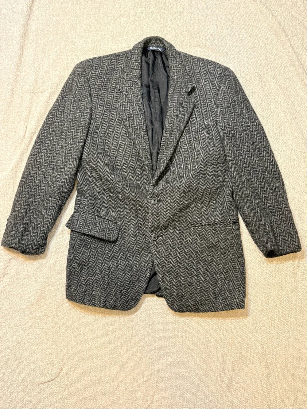 Vintage Burberrys Wool Herringbone Blazer Mens Gray Old Money Quiet Luxury